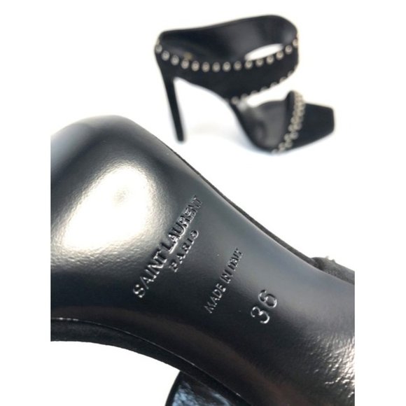 SAINT LAURENT Black Embellished Suede Sandals Mules  Size EU:36 - Picture 8 of 11